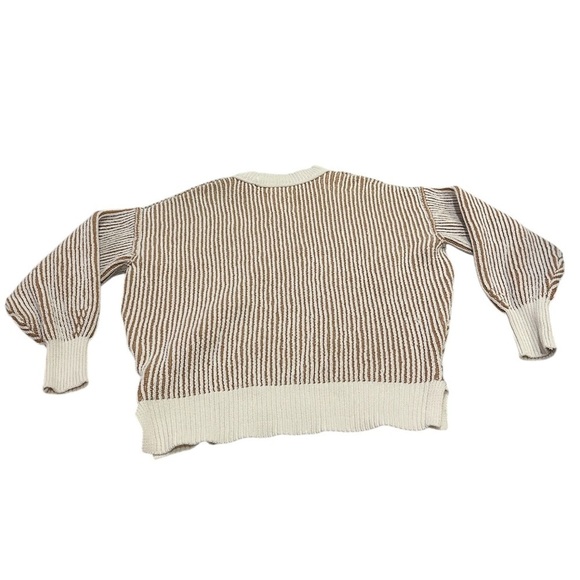 NWOT Aerie Brown and White Chunky Knit Crewneck Sweater Oversized XXS - Picture 2 of 7